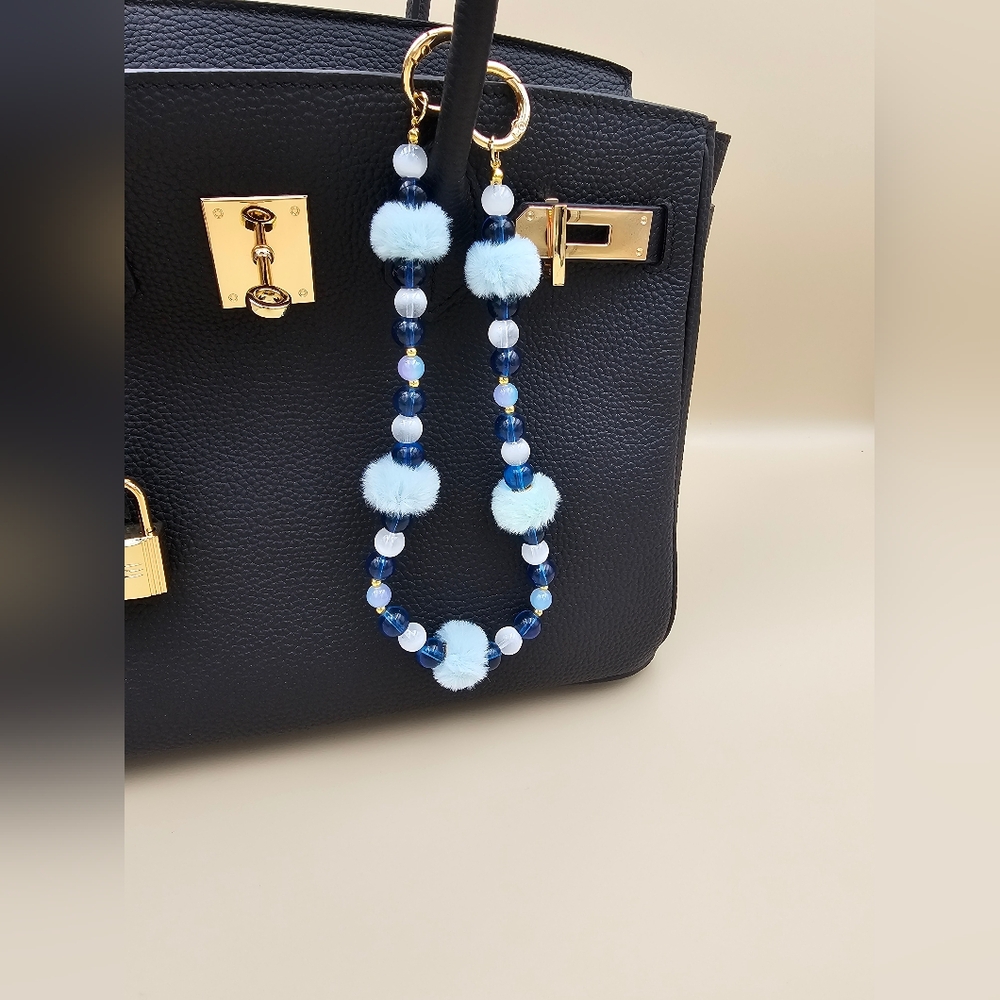 Blue Beaded Charm with Fuzzies